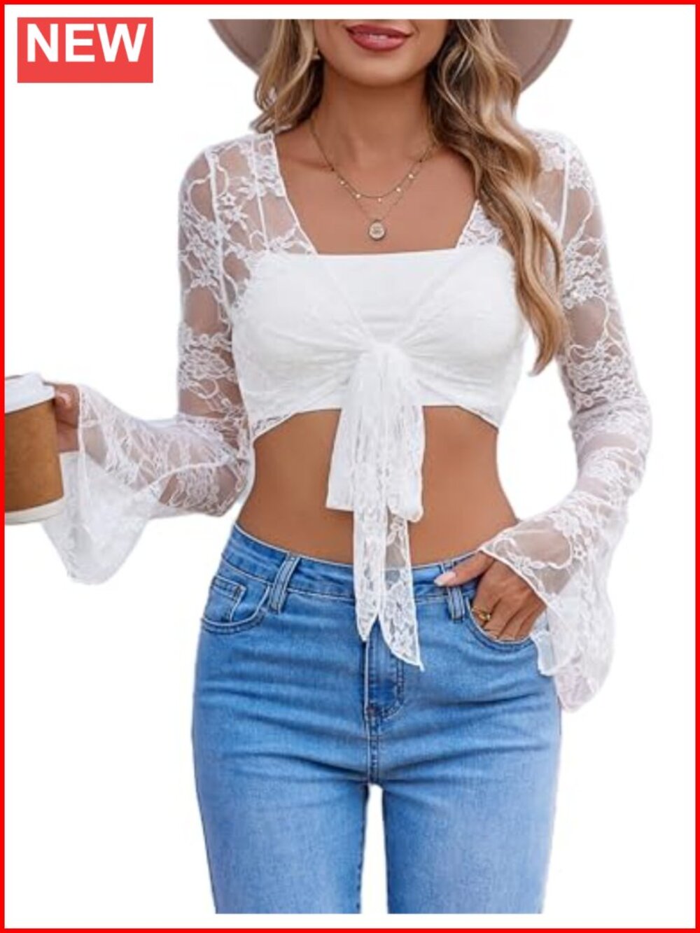 Lace Shrug Sheer Bell Sleeve Tie Front Cardigan Y2K Bolero